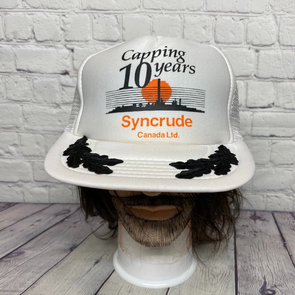 Vintage Trucker Oilfield Hat Mesh Cap Leaf White Capping 10 Year Syncrude Canada